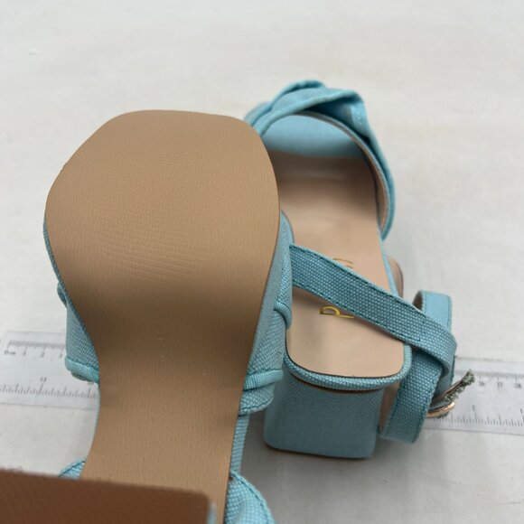 Pazzion Women Platform Square Toe Pleated Ruffle Sandals Chunky High Heels Blue - Picture 6 of 8